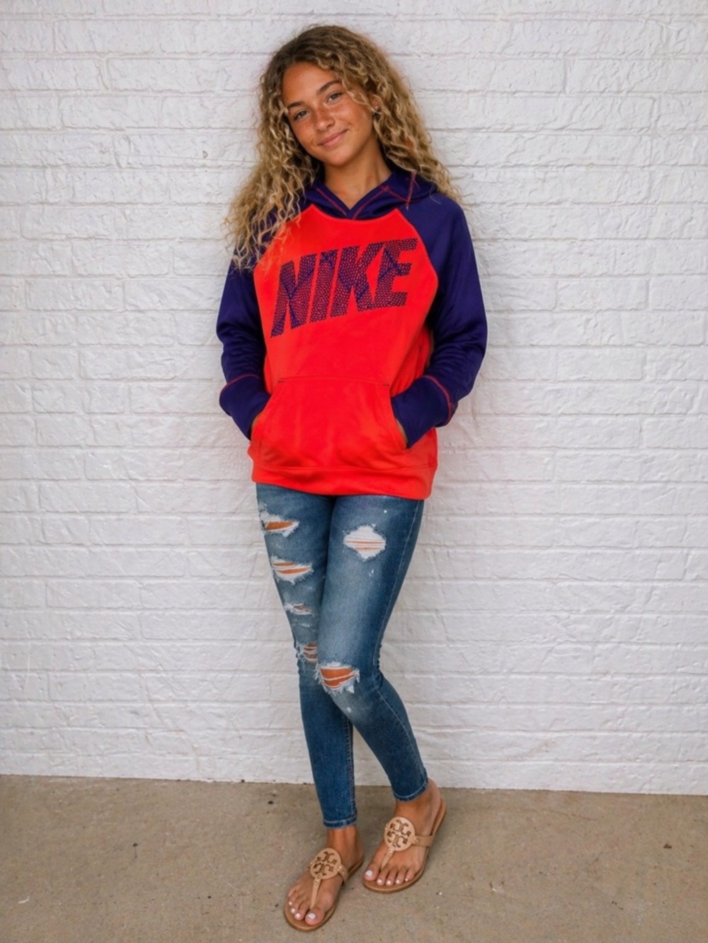 Nike dri fit big kids pullover hoodie sweatshirt size medium